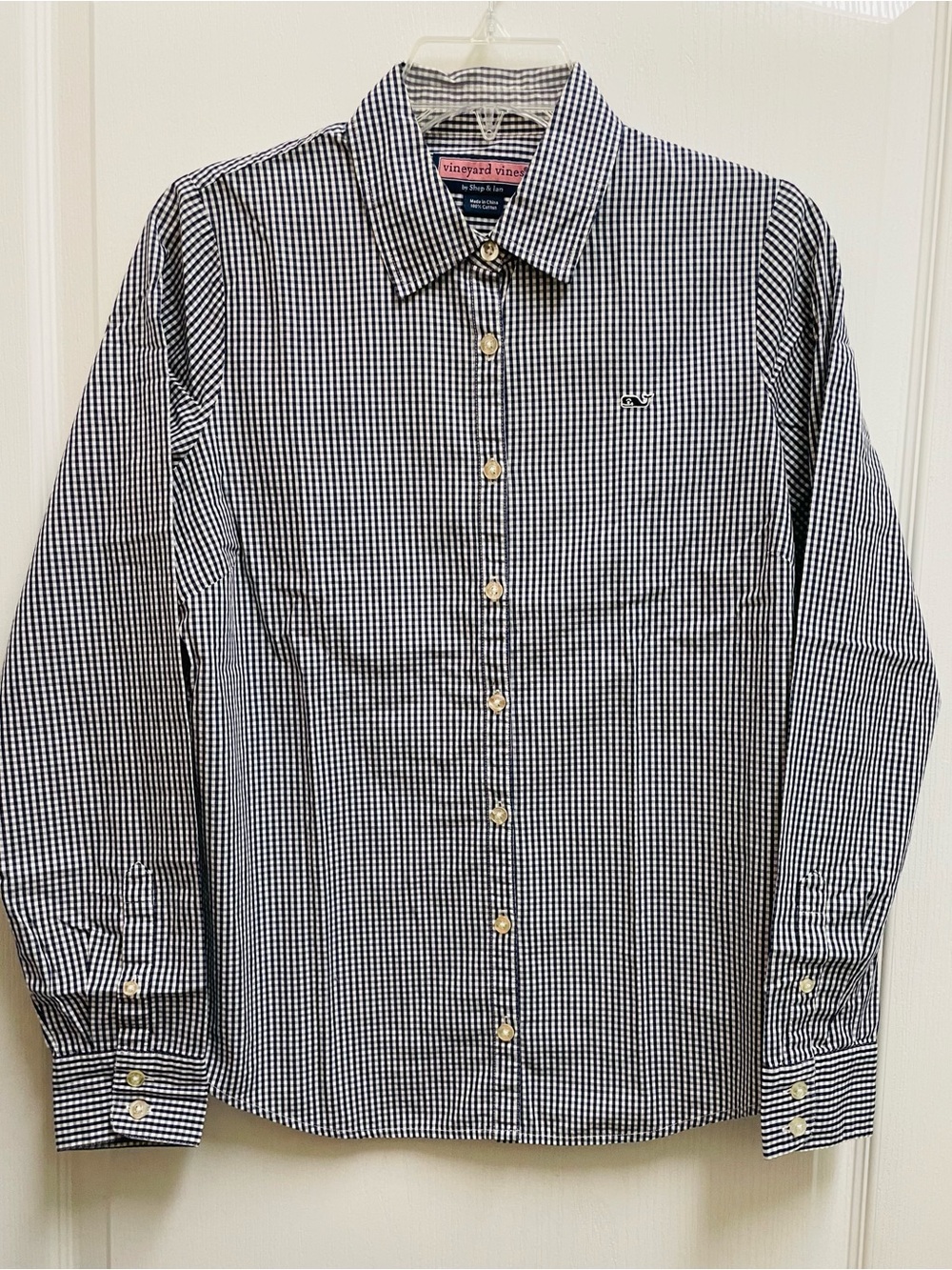 Womanās Vineyard Vines Blue & White Woven Gingham Check Shirt